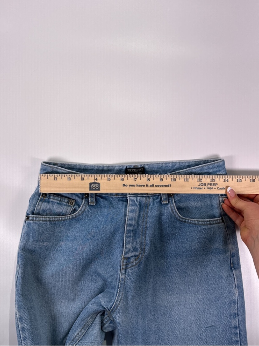 WV Project Straight Leg Jeans Raw Hem Zigzag Pockets Denim Light Wash L - Picture 9 of 15